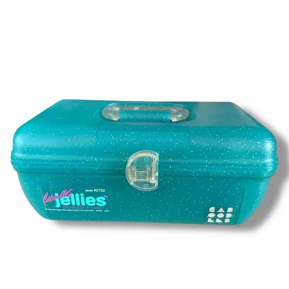 Vintage Caboodle 1990s Jellies Organizer Vanity model #2752 Teal Aqua Sparkle